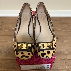 Tory Burch Animal Print Flats with Gold Accents